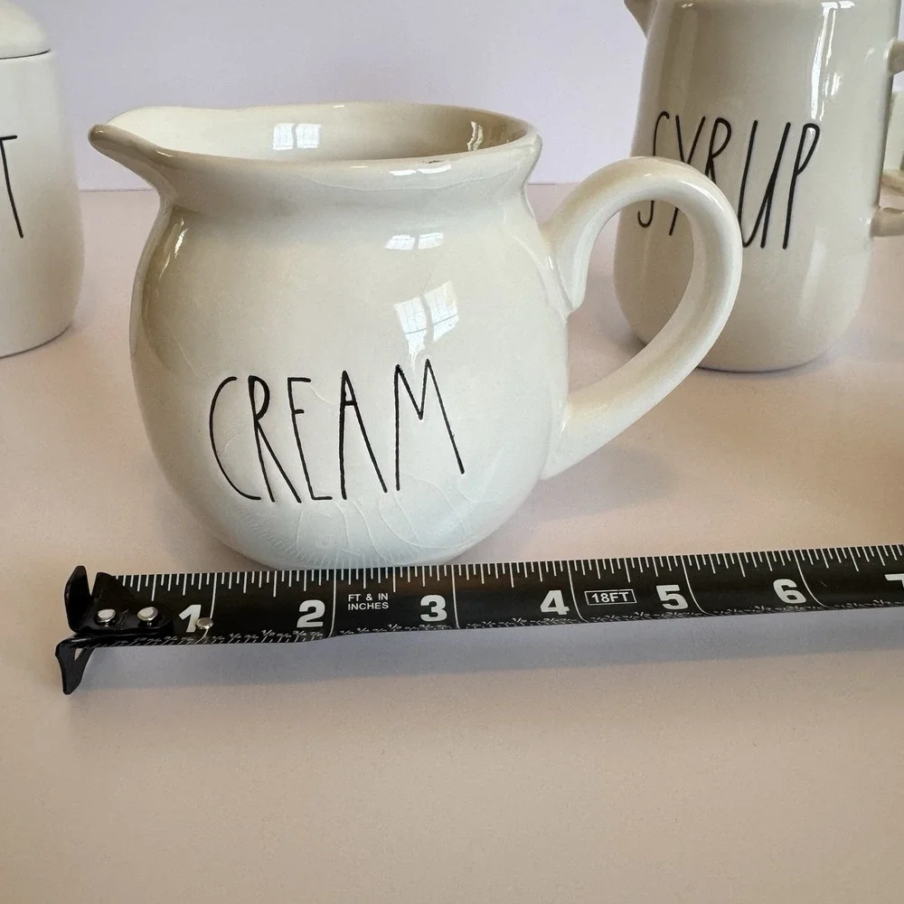 Rae Dunn SWEET CREAM SYRUP Coffee Bar Set Sugar Creamer Pitcher‎ Farmhouse Gift